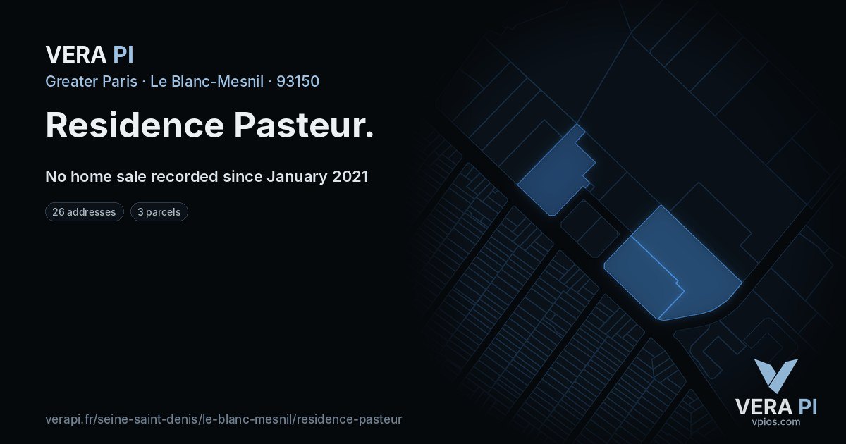 Residence Pasteur, Le Blanc-Mesnil at night – every parcel coloured by the prices around it, the street's own parcels lit