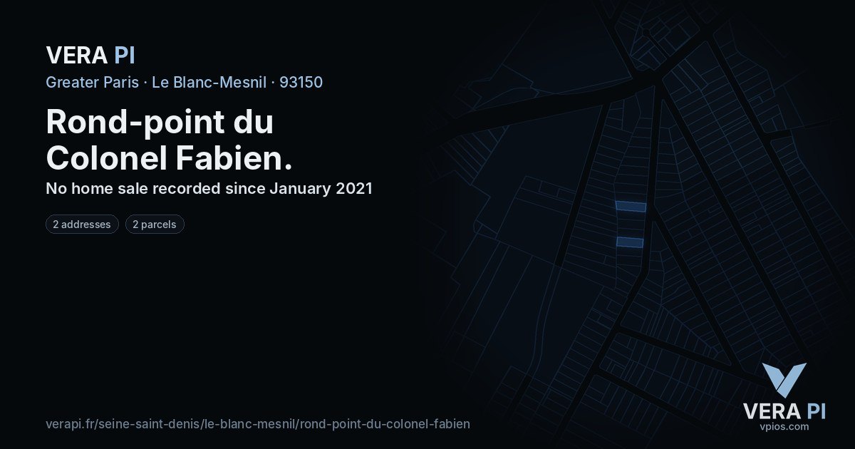 Rond-point du Colonel Fabien, Le Blanc-Mesnil at night – every parcel coloured by the prices around it, the street's own parcels lit
