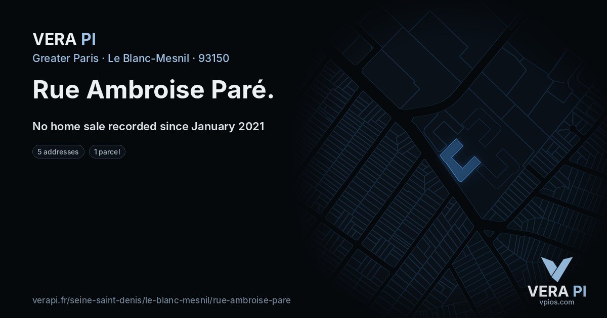 Rue Ambroise Paré, Le Blanc-Mesnil at night – every parcel coloured by the prices around it, the street's own parcels lit