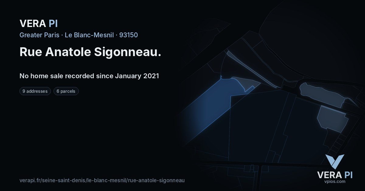 Rue Anatole Sigonneau, Le Blanc-Mesnil at night – every parcel coloured by the prices around it, the street's own parcels lit