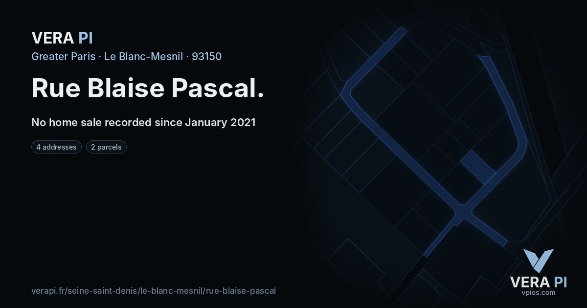 Rue Blaise Pascal, Le Blanc-Mesnil at night – every parcel coloured by the prices around it, the street's own parcels lit
