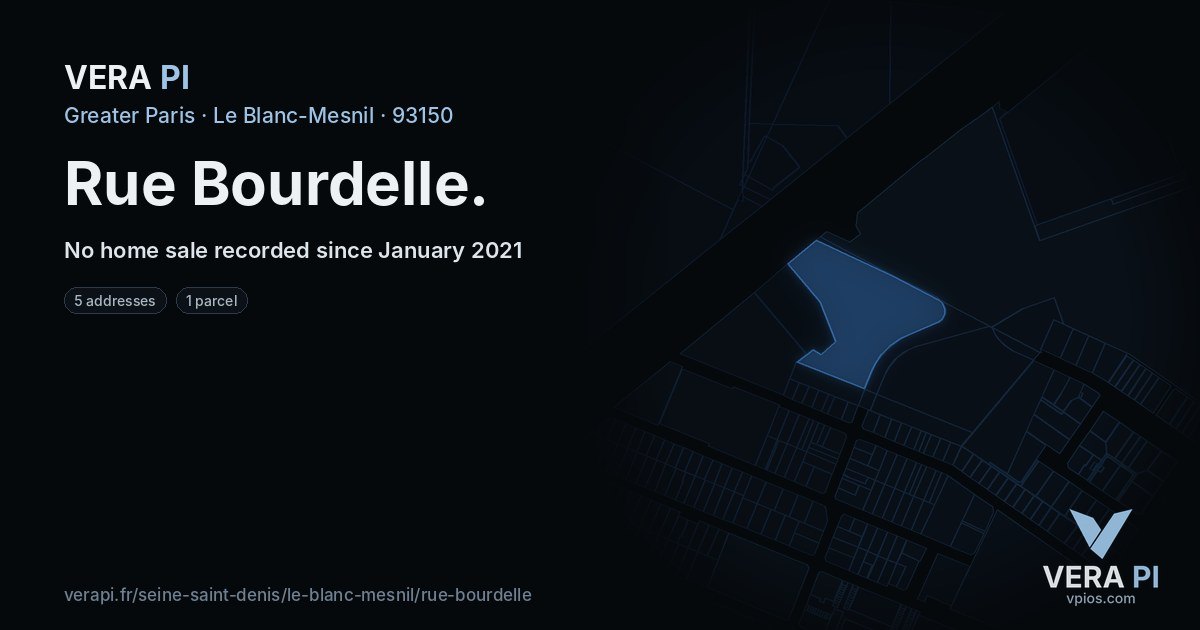 Rue Bourdelle, Le Blanc-Mesnil at night – every parcel coloured by the prices around it, the street's own parcels lit