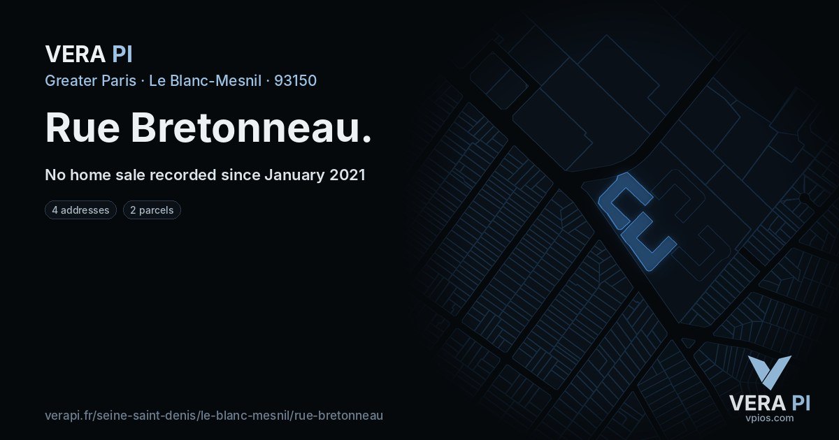 Rue Bretonneau, Le Blanc-Mesnil at night – every parcel coloured by the prices around it, the street's own parcels lit