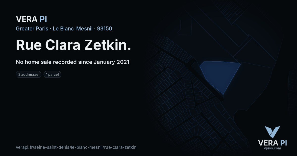 Rue Clara Zetkin, Le Blanc-Mesnil at night – every parcel coloured by the prices around it, the street's own parcels lit