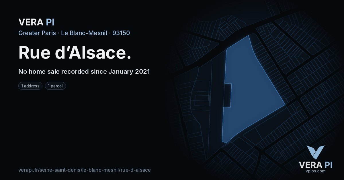 Rue d’Alsace, Le Blanc-Mesnil at night – every parcel coloured by the prices around it, the street's own parcels lit