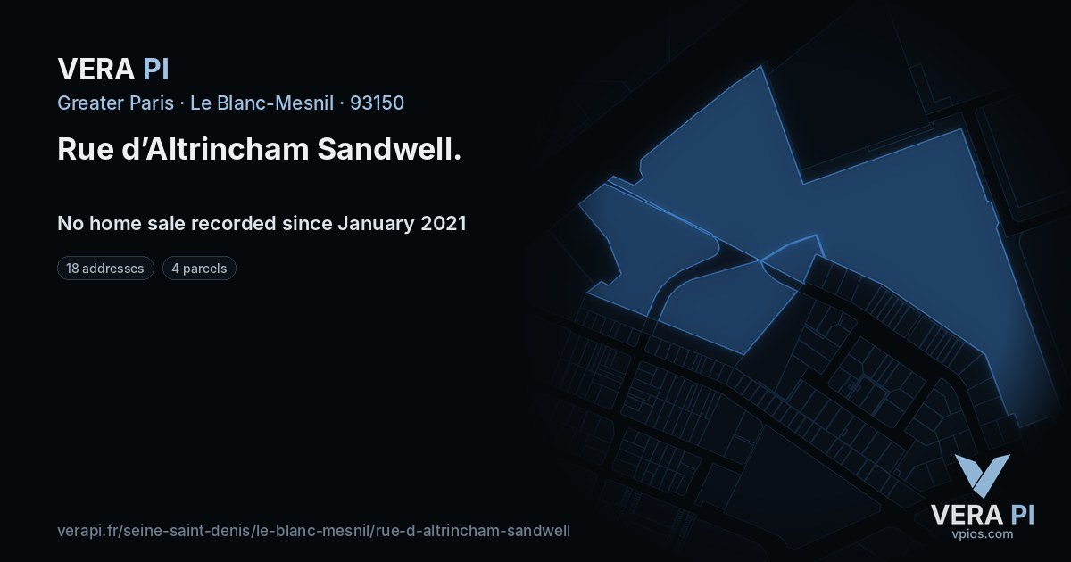 Rue d’Altrincham Sandwell, Le Blanc-Mesnil at night – every parcel coloured by the prices around it, the street's own parcels lit