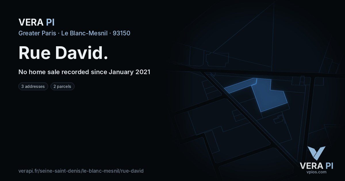 Rue David, Le Blanc-Mesnil at night – every parcel coloured by the prices around it, the street's own parcels lit