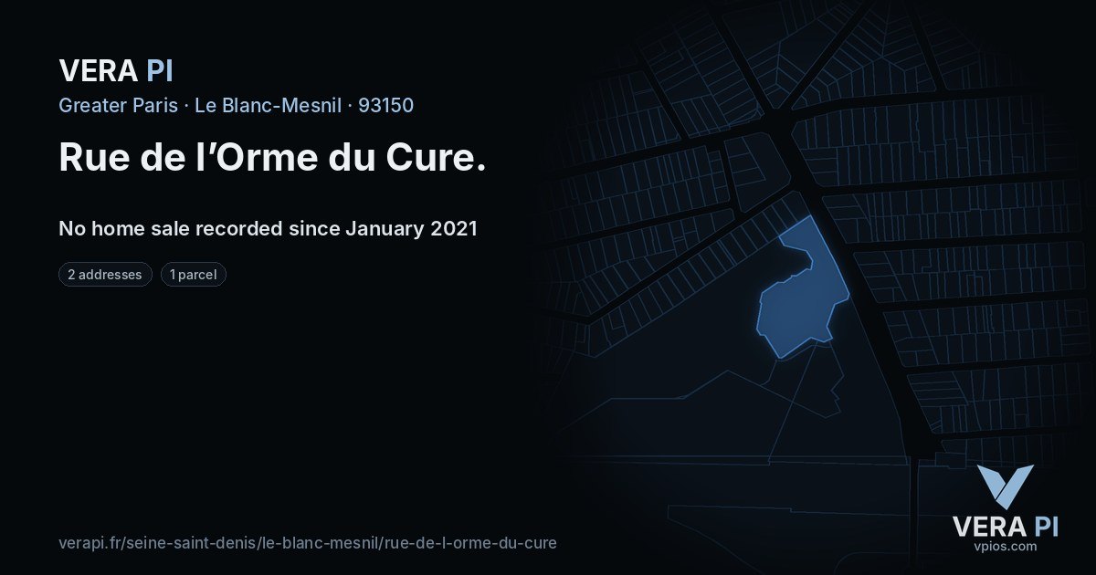 Rue de l’Orme du Cure, Le Blanc-Mesnil at night – every parcel coloured by the prices around it, the street's own parcels lit