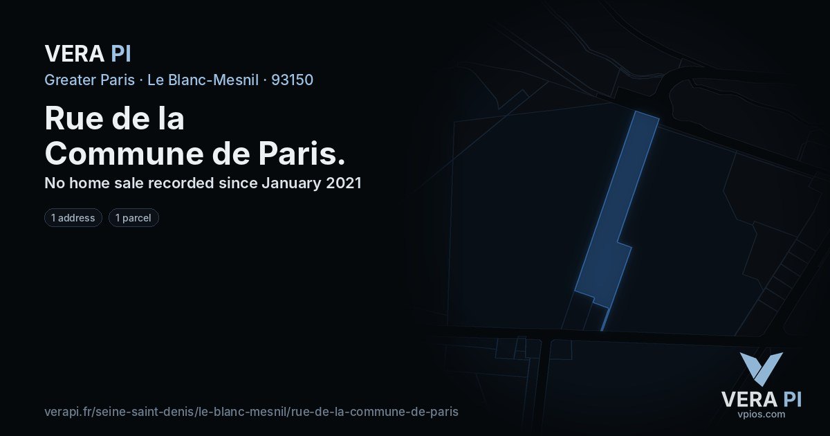 Rue de la Commune de Paris, Le Blanc-Mesnil at night – every parcel coloured by the prices around it, the street's own parcels lit