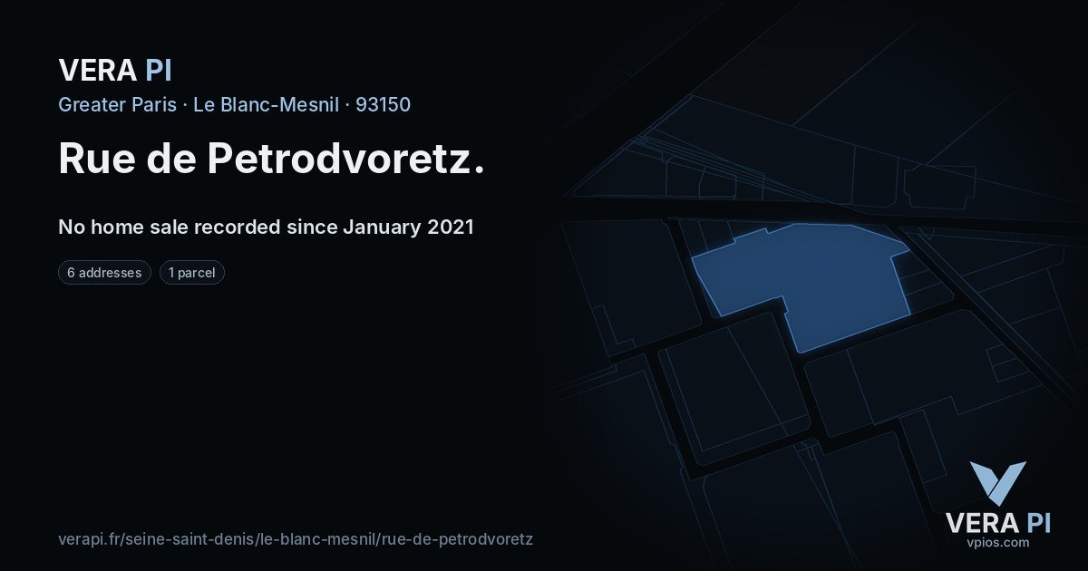 Rue de Petrodvoretz, Le Blanc-Mesnil at night – every parcel coloured by the prices around it, the street's own parcels lit