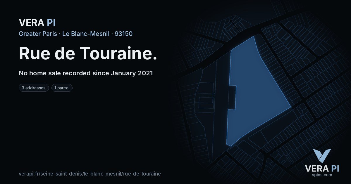 Rue de Touraine, Le Blanc-Mesnil at night – every parcel coloured by the prices around it, the street's own parcels lit