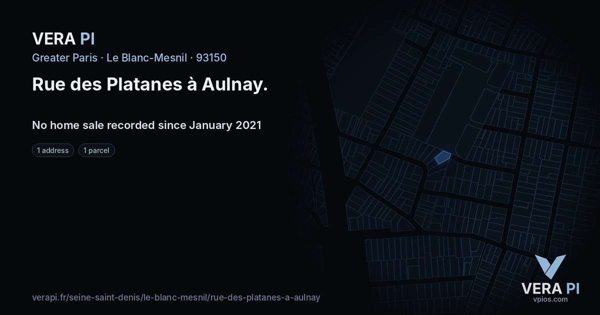 Rue des Platanes à Aulnay, Le Blanc-Mesnil at night – every parcel coloured by the prices around it, the street's own parcels lit
