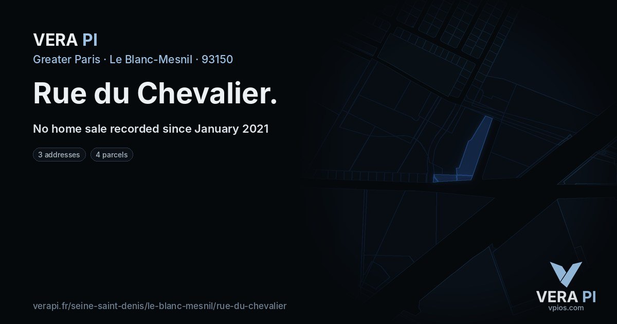 Rue du Chevalier, Le Blanc-Mesnil at night – every parcel coloured by the prices around it, the street's own parcels lit