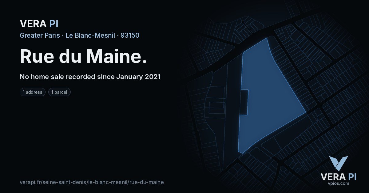Rue du Maine, Le Blanc-Mesnil at night – every parcel coloured by the prices around it, the street's own parcels lit
