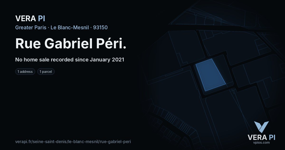 Rue Gabriel Péri, Le Blanc-Mesnil at night – every parcel coloured by the prices around it, the street's own parcels lit
