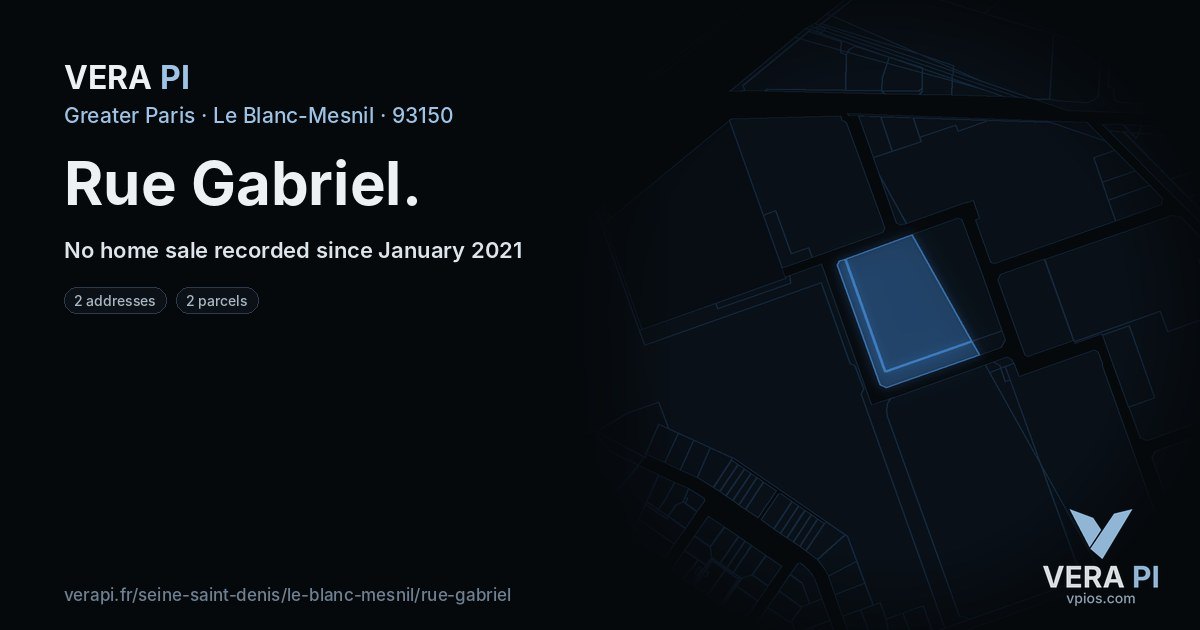 Rue Gabriel, Le Blanc-Mesnil at night – every parcel coloured by the prices around it, the street's own parcels lit