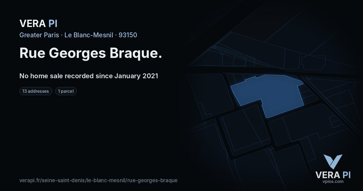 Rue Georges Braque, Le Blanc-Mesnil at night – every parcel coloured by the prices around it, the street's own parcels lit