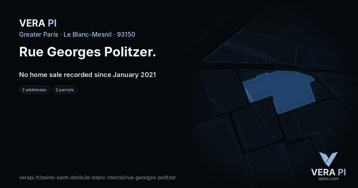 Rue Georges Politzer, Le Blanc-Mesnil at night – every parcel coloured by the prices around it, the street's own parcels lit