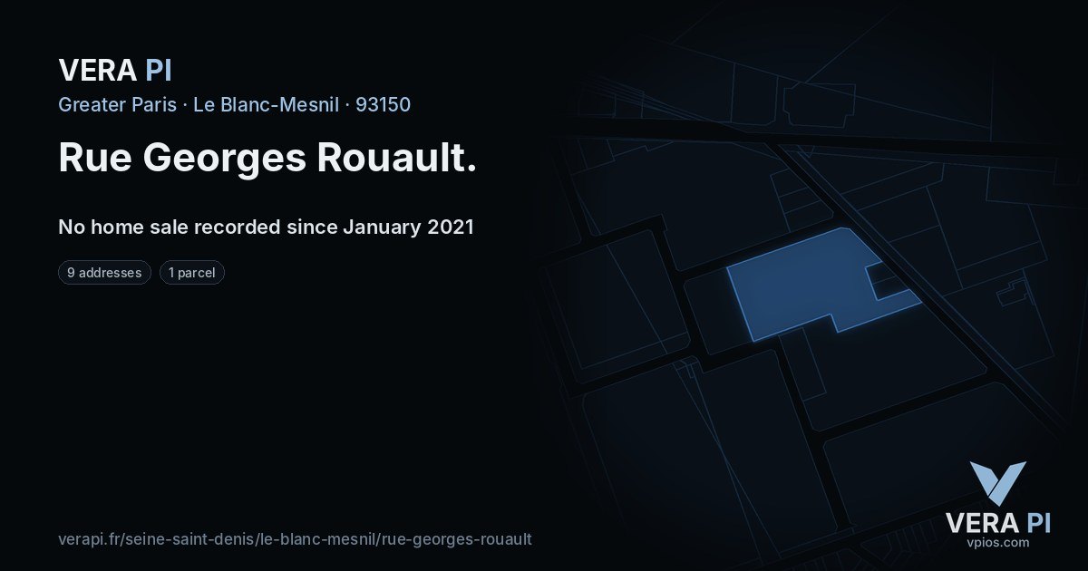 Rue Georges Rouault, Le Blanc-Mesnil at night – every parcel coloured by the prices around it, the street's own parcels lit