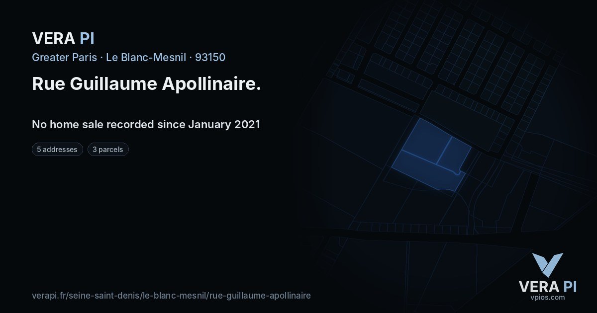 Rue Guillaume Apollinaire, Le Blanc-Mesnil at night – every parcel coloured by the prices around it, the street's own parcels lit