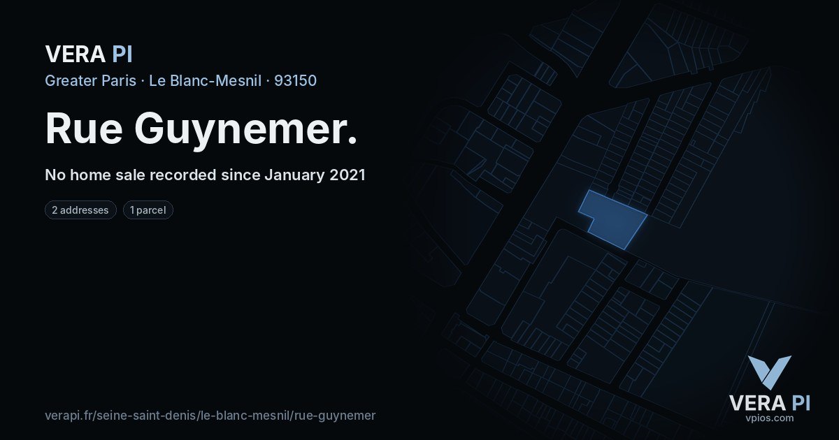 Rue Guynemer, Le Blanc-Mesnil at night – every parcel coloured by the prices around it, the street's own parcels lit