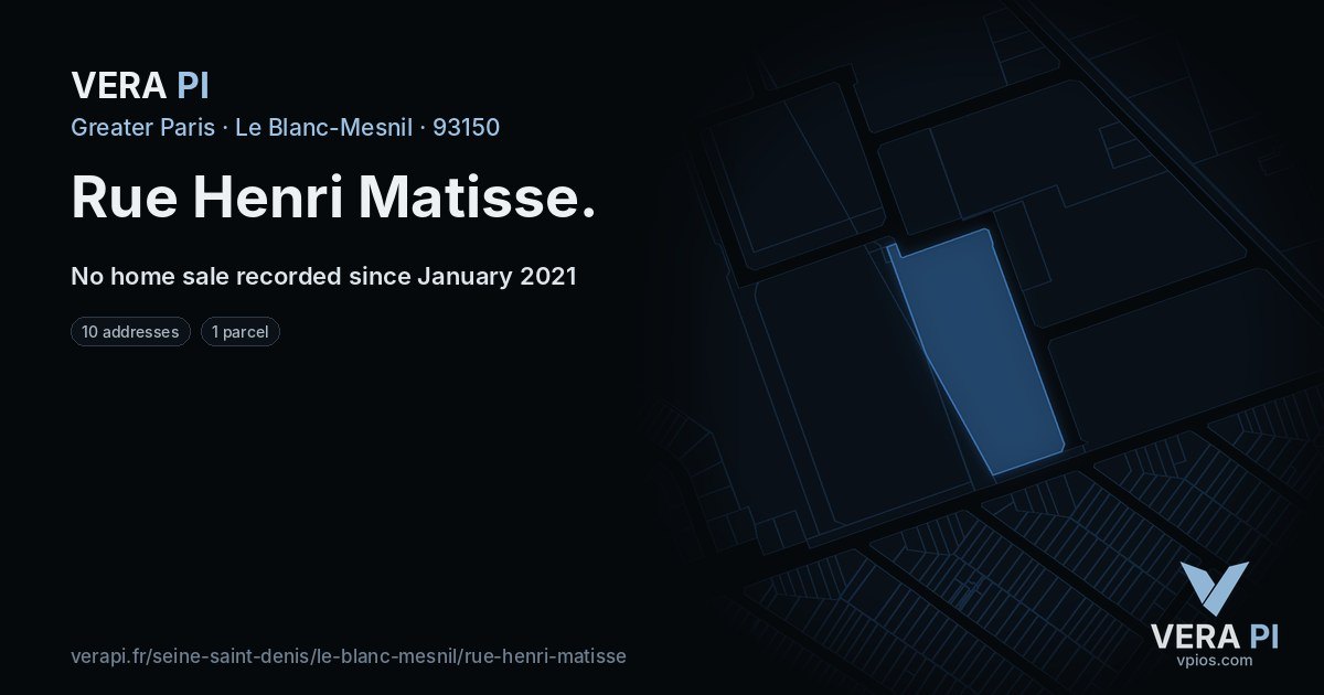 Rue Henri Matisse, Le Blanc-Mesnil at night – every parcel coloured by the prices around it, the street's own parcels lit
