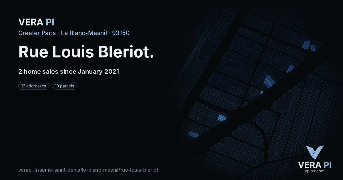 Rue Louis Bleriot, Le Blanc-Mesnil at night – every parcel coloured by the prices around it, the street's own parcels lit