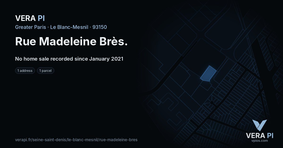 Rue Madeleine Brès, Le Blanc-Mesnil at night – every parcel coloured by the prices around it, the street's own parcels lit
