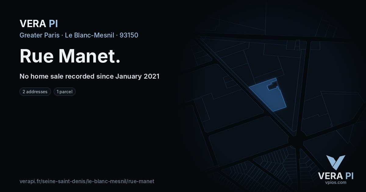 Rue Manet, Le Blanc-Mesnil at night – every parcel coloured by the prices around it, the street's own parcels lit