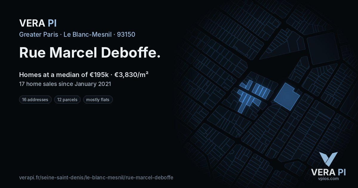 Rue Marcel Deboffe, Le Blanc-Mesnil at night – every parcel coloured by the prices around it, the street's own parcels lit