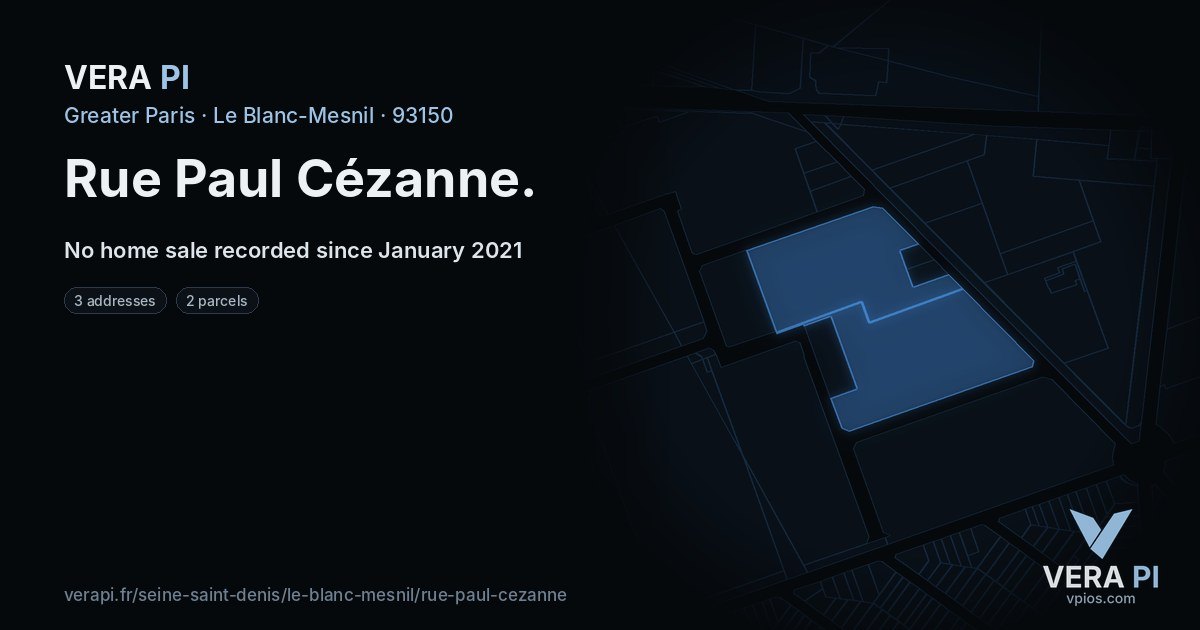 Rue Paul Cézanne, Le Blanc-Mesnil at night – every parcel coloured by the prices around it, the street's own parcels lit