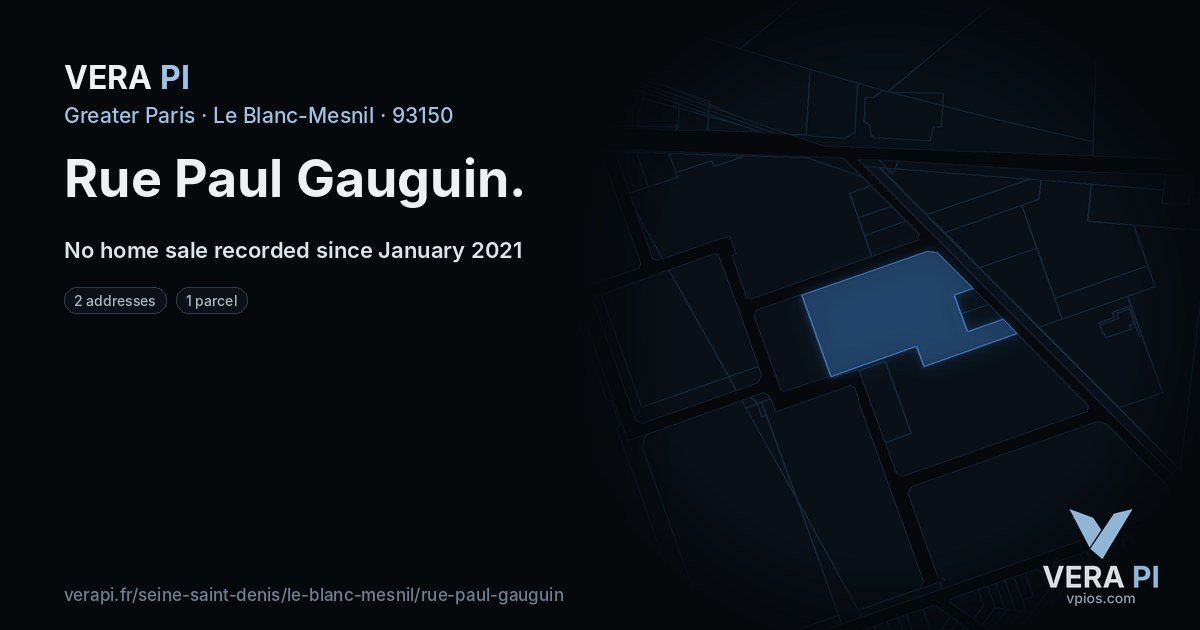 Rue Paul Gauguin, Le Blanc-Mesnil at night – every parcel coloured by the prices around it, the street's own parcels lit