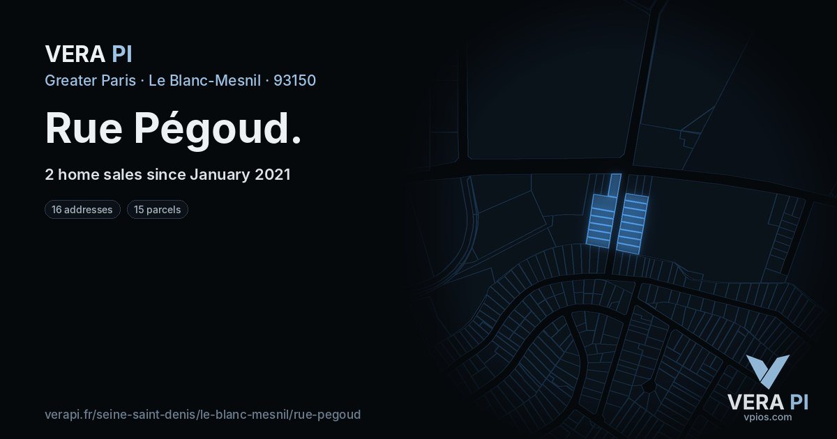 Rue Pégoud, Le Blanc-Mesnil at night – every parcel coloured by the prices around it, the street's own parcels lit