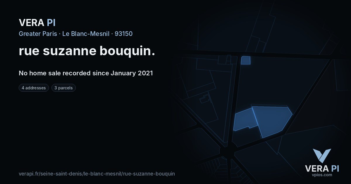 rue suzanne bouquin, Le Blanc-Mesnil at night – every parcel coloured by the prices around it, the street's own parcels lit