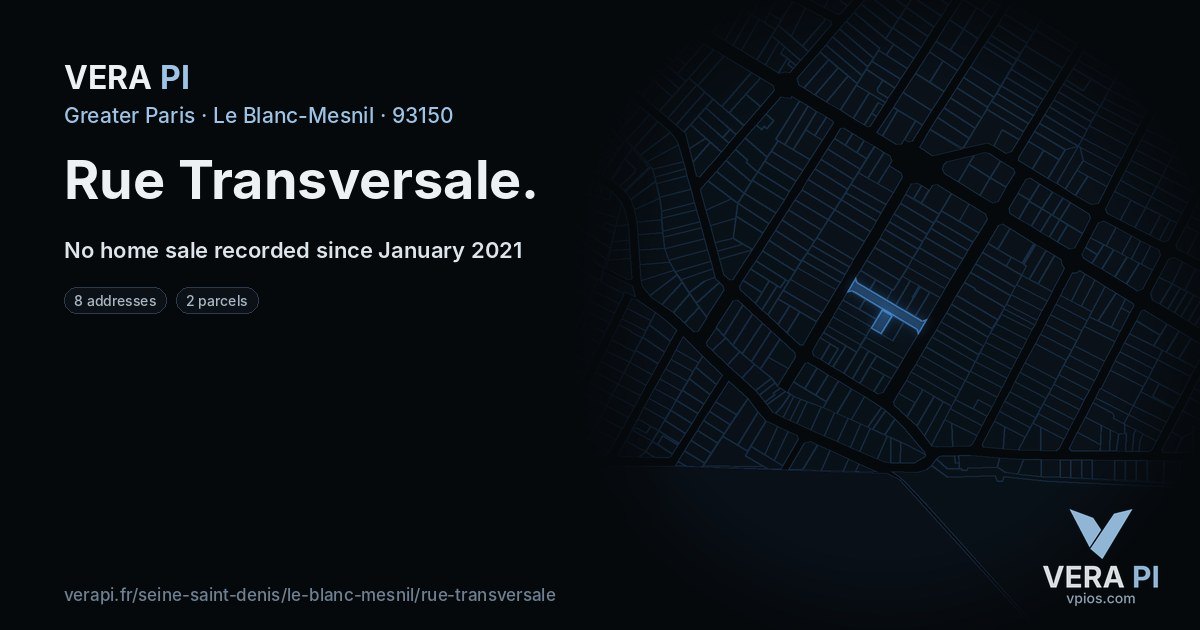 Rue Transversale, Le Blanc-Mesnil at night – every parcel coloured by the prices around it, the street's own parcels lit