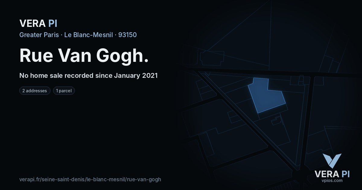 Rue Van Gogh, Le Blanc-Mesnil at night – every parcel coloured by the prices around it, the street's own parcels lit