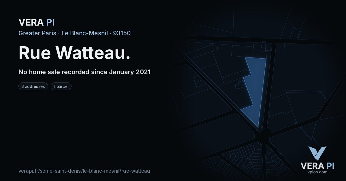 Rue Watteau, Le Blanc-Mesnil at night – every parcel coloured by the prices around it, the street's own parcels lit