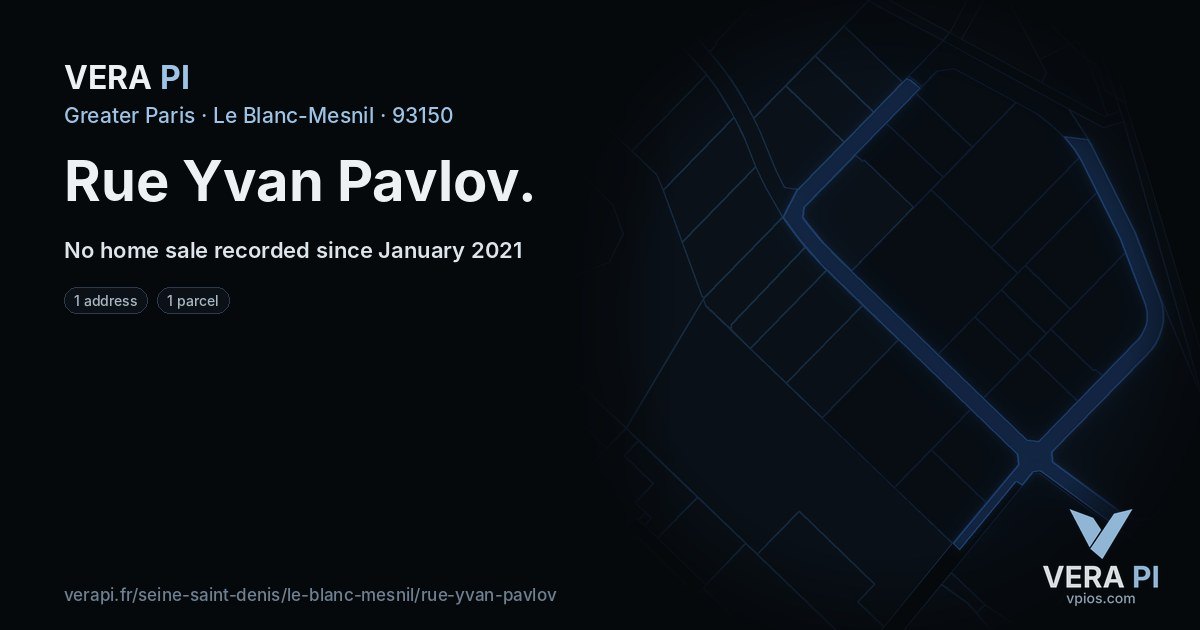 Rue Yvan Pavlov, Le Blanc-Mesnil at night – every parcel coloured by the prices around it, the street's own parcels lit