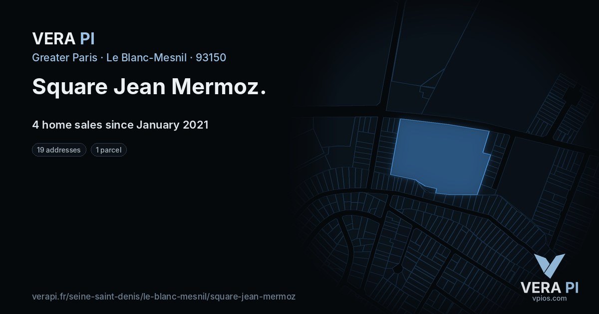 Square Jean Mermoz, Le Blanc-Mesnil at night – every parcel coloured by the prices around it, the street's own parcels lit