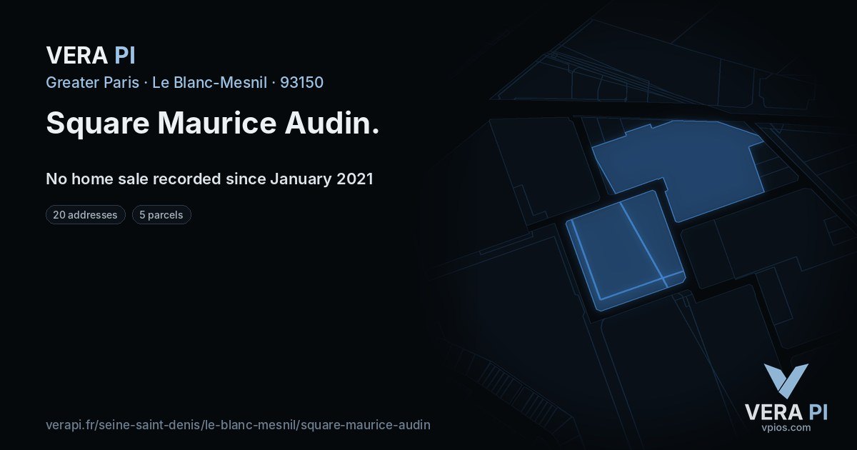 Square Maurice Audin, Le Blanc-Mesnil at night – every parcel coloured by the prices around it, the street's own parcels lit