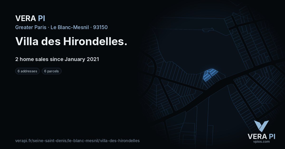 Villa des Hirondelles, Le Blanc-Mesnil at night – every parcel coloured by the prices around it, the street's own parcels lit