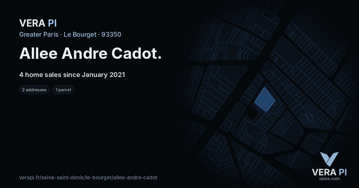 Allee Andre Cadot, Le Bourget at night – every parcel coloured by the prices around it, the street's own parcels lit