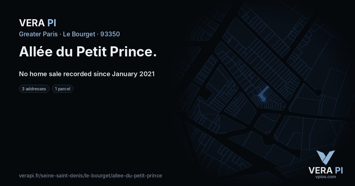 Allée du Petit Prince, Le Bourget at night – every parcel coloured by the prices around it, the street's own parcels lit