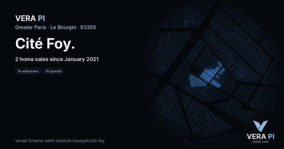 Cité Foy, Le Bourget at night – every parcel coloured by the prices around it, the street's own parcels lit
