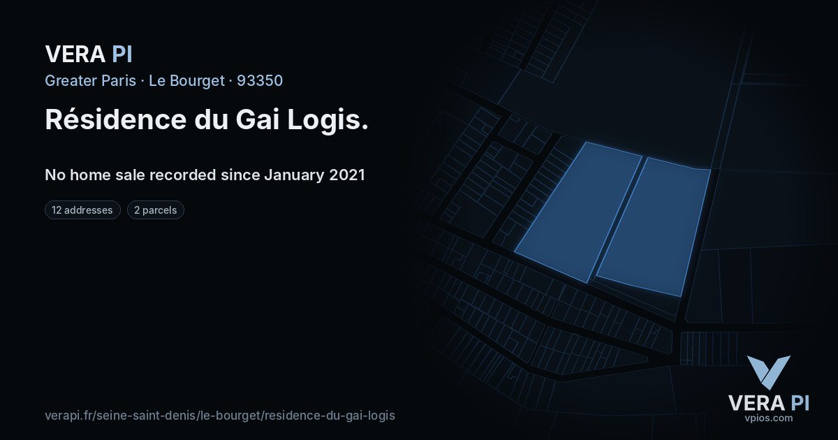 Résidence du Gai Logis, Le Bourget at night – every parcel coloured by the prices around it, the street's own parcels lit