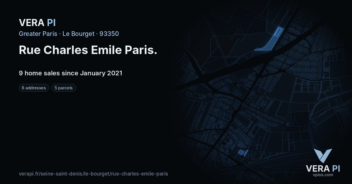 Rue Charles Emile Paris, Le Bourget at night – every parcel coloured by the prices around it, the street's own parcels lit