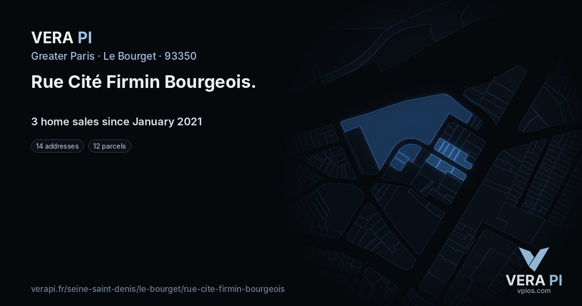 Rue Cité Firmin Bourgeois, Le Bourget at night – every parcel coloured by the prices around it, the street's own parcels lit