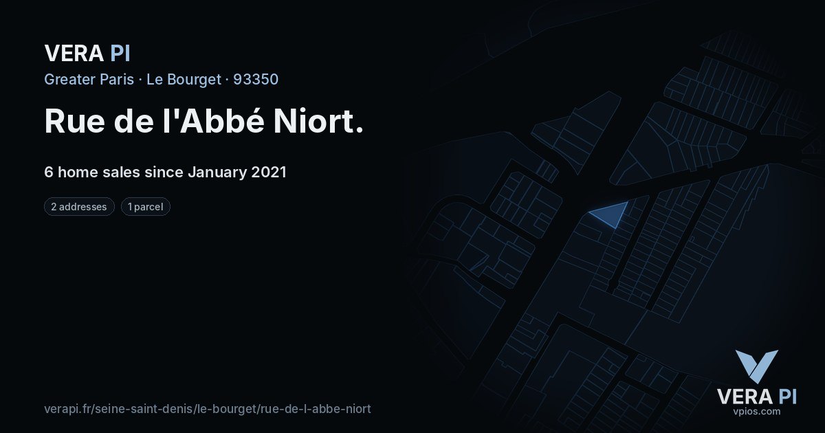 Rue de l'Abbé Niort, Le Bourget at night – every parcel coloured by the prices around it, the street's own parcels lit