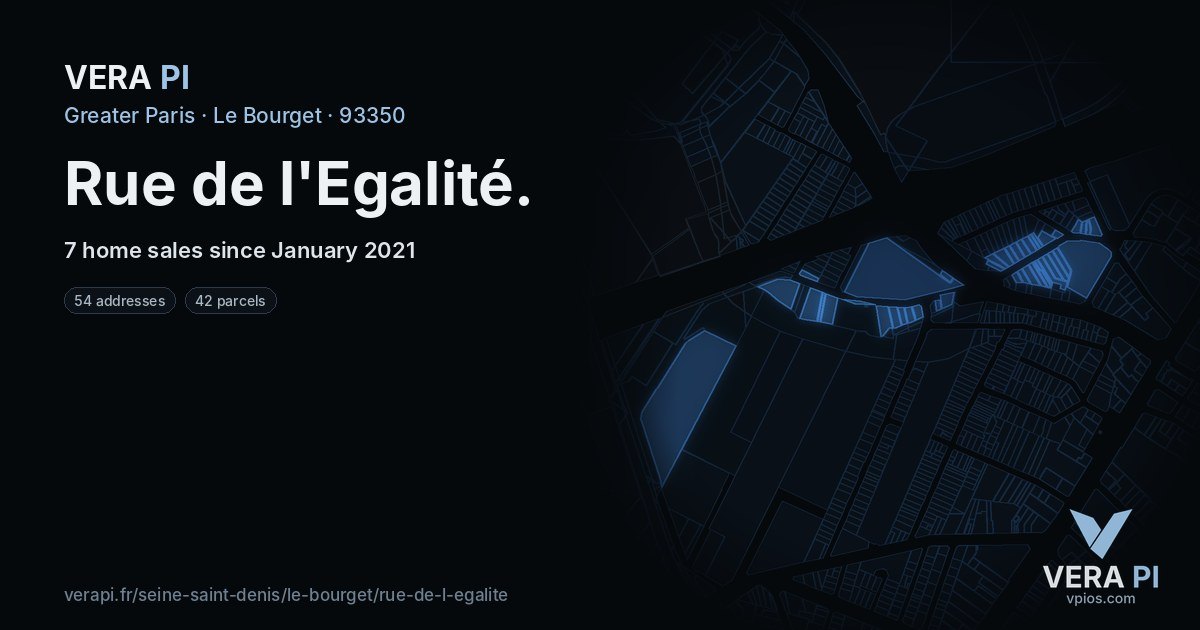 Rue de l'Egalité, Le Bourget at night – every parcel coloured by the prices around it, the street's own parcels lit