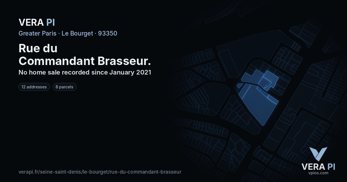 Rue du Commandant Brasseur, Le Bourget at night – every parcel coloured by the prices around it, the street's own parcels lit